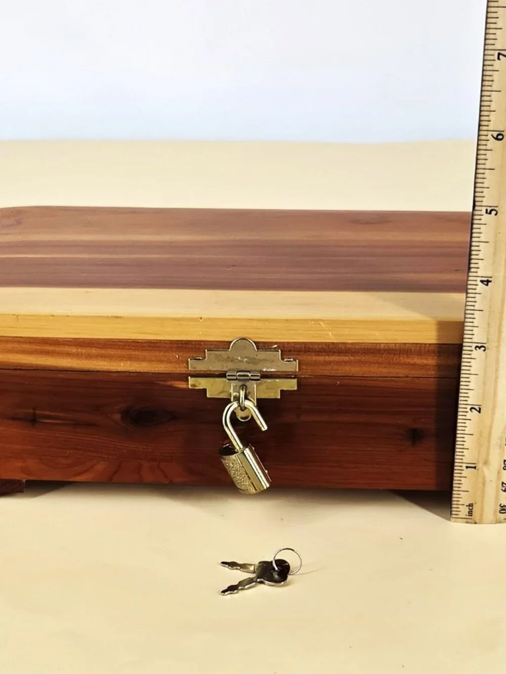 Handmade 1950s Solid Cedar Wooden Keepsake Box Brass Latch Lock & 2 Keys 4 Feet
